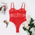 Sexy rode kanten bodysuit transparante lingerie met bloemenborduurwerk voor vrouwen - S / Set / Rood