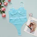 Body en dentelle florale bleu clair avec panneaux transparents et bretelles - S / Ensemble / Bleu clair