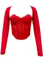 Sexy rode kanten mesh corset top met lange mouwen en een vierkante halslijn - S / Tops / Rood