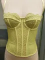 Sexy lindgrünes Spitzen-Korsett-Top mit Spaghettiträgern und Blumenmuster-Design - Olivgrün