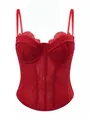 Sexy rotes Spitzen-Korsett-Top für Damen mit Trägern und Fischgräten-Strukturierung - Rot
