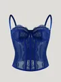 Eleganter königsblauer Spitzenkorsett-Bustier-Top mit verstellbaren Trägern und Netz - Dunkelblau