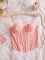 Sexueller rosa Spitzenkorsett-Bustier-Top mit Blumenstickerei und Bügel-Unterstützung - Rosa
