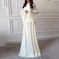 Elegant white floor-length maxi dress with wide bell sleeves and a round neck - XS / Dresses / White