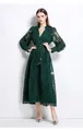 Robe longue élégante en dentelle française vert foncé avec col en V - Vert