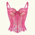 Elegant vibrant pink lace corset top with boning and satin straps for women's fashion - S / Tops / Rose Red