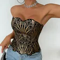 Top a corsetto senza spalline sexy con motivo di paillettes oro e nero - Taglia S / Top / Nero