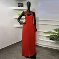 Elegant red pleated camisole maxi dress featuring 3D floral straps on black mannequin - S / Dresses / Orange Red