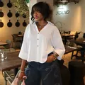 Casual white oversized lapel button-down shirt for summer streetwear - S / Tops / White