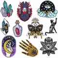 Detailed embroidery texture of mystical witch themed crystal and evil eye patches set for DIY - Mystic Series Set (C31GS-179-YT) / 10 Pieces Pack