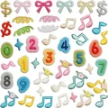 Sammlung bunter Stickaufnäher mit Zahlen und Musiknoten für DIY-Dekoration - Gemischte Mustersammlung (X20YF-264-YT) / 44 Stück