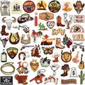 Detailed view of various Western cowboy themed embroidered iron-on patches for clothes - 52 Pieces Full Collection (X11BM-506-YT) / 52 Pieces/Pack