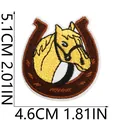 Detailed view of western horse head embroidery patch with 5.1cm x 4.6cm size dimensions. - Horseshoe Horse Head Style (X11BM-09-04)