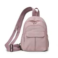 Lightweight pink waterproof nylon mini backpack with multiple pockets for women. - Pink