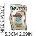 Western cowboy style wanted poster embroidery patch showing 7.7cm by 5.3cm dimensions - "WANTED" Poster Style (X11BM-145-20)