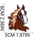 Detail of brown horse embroidery patch showing 6cm by 5cm dimensions - Horse Head Style (X11BM-115-23)