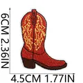 Detailed red Western cowboy boot embroidered patch showing dimensions 6cm by 4.5cm. - Red Cowboy Boot Style (X11BM-078-25)