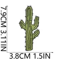 Detailed size markings for green cactus embroidered patch, 7.9cm tall and 3.8cm wide. - Cactus Style (X11BM-076-31)
