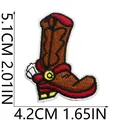 Detailed view of brown Western cowboy boot embroidered patch with clear size indicators - Cowboy Boot Style (X11BM-072-35)