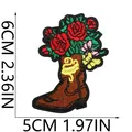 Embroidered brown cowboy boot patch with red roses and butterfly, size 6cm x 5cm - Cowboy Boot Rose Butterfly Style (X11BM-092-38)