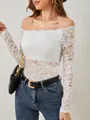 Haut élégant en dentelle blanche à épaules dénudées et manches longues pour femme - S / Hauts / Blanc