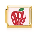 Breloque modulaire italienne dorée avec motif graphique de pomme rouge - Style Pomme (MK-D-1678)