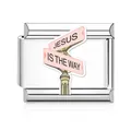 Roestvrijstalen Italiaanse modulaire bedel voor armband met Jesus Is The Way bord - Jesus Is The Way (MK-3215) / Enkele Schakel