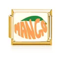 Vue macro d'un charm italien en acier doré avec un motif de mangue en émail coloré - Style Mangue (MK-D-1675)