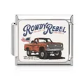 Detailed view of Italian charm link featuring vintage orange truck and Western theme - Retro Orange Pickup Truck Style (MK-D-1695) / Silver