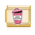 Golden stainless steel Italian charm link featuring a Men's Opinions trash can graphic - Gold (Men's Opinions)
