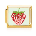 Dettaglio del charm modulare italiano in acciaio inossidabile con fragola smaltata - Stile Fragola (MK-D-1682)