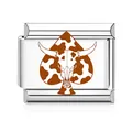 Close-up of western cowboy style bull skull and cow print spade modular charm - Cow Print and Bull Skull Style (MK-D-1700) / Silver