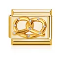 Vergoldetes italienisches modulares Armband-Charm-Glied mit funkelndem Kristall-Brezel-Design - Brezel (MK-D-2192)