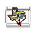 Detail of a stainless steel Texas map Italian charm link for modular jewelry bracelets - Texas State Map Style (MK-D-1702) / Silver