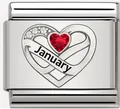 Roestvrijstalen hartschakel voor doe-het-zelf armband met rode steen van januari - Januari Rood Hart Charm (MK-3287)