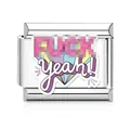 Italienisches Edelstahl-Charme-Element mit einem bunten Fuck-Yeah-Slogan-Grafik-Design - Fuck Yeah (MK-3221) / Einzelglied