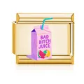Gold plated stainless steel Italian modular charm link featuring pink Bad Bitch Juice design - Slang Juice Box (MK-3191) / Gold (Bad Bitch Juice)