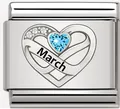 Maart geboortesteen hart bedeltje van roestvrij staal voor DIY-moduularmbanden - Maart Blauw Hart Charm (MK-3289)