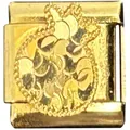 Italian charm link bracelet component in golden finish with textured round pattern - Gold Foil Circle Style (MK-3267) / 5 Pieces/Pack / Gold