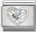 Roestvrijstalen hart bedeltje april geboortesteen voor modulaire armbanden links - April Lichtblauw Hart Charm (MK-3290)