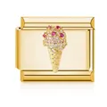 Goldenes italienisches Charm-Glied mit einem detaillierten Eiskugel-Design aus Kristallen - Eishörnchen (MK-D-2186)