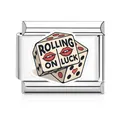 Italiaanse modulaire armband schakel in roestvrij staal met Rolling on Luck dobbelsteen. - Rolling On Luck (MK-3210) / Enkele Schakel
