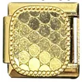 Italian charm modular link in gold finish featuring a crushed gold geometric textured inlay - Honeycomb Geometric Style (MK-3269) / 5 Pieces/Pack / Gold