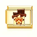 Goldener italienischer Charm-Modul mit Schokoriegel und orangefarbenem Herzkristall - Schokolade (MK-D-2187)
