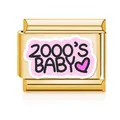 Gold Italian modular charm link featuring 2000'S BABY text and a pink heart design - Gold (2000's Baby)