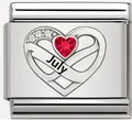 Roestvrijstalen hartvormige bedel met juli geboortesteen voor DIY modulair armband - Juli Rood Hart Charm (MK-3293)
