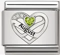 Roestvrijstalen augustus geboortesteen hart bedel voor Italiaanse modulaire armbanden - Augustus Groen Hart Charm (MK-3294)