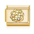 Italian modular charm bracelet link in gold finish with waffle rhinestone design - Waffle (MK-D-2188)