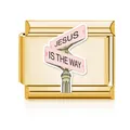 Gold stainless steel Italian charm link with Jesus Is The Way signpost design - Gold (Jesus Is The Way)