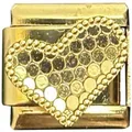 Golden heart Italian modular charm with textured crushed gold finish for DIY bracelets - Heart Gold Foil Style (MK-3272) / 5 Pieces/Pack / Gold